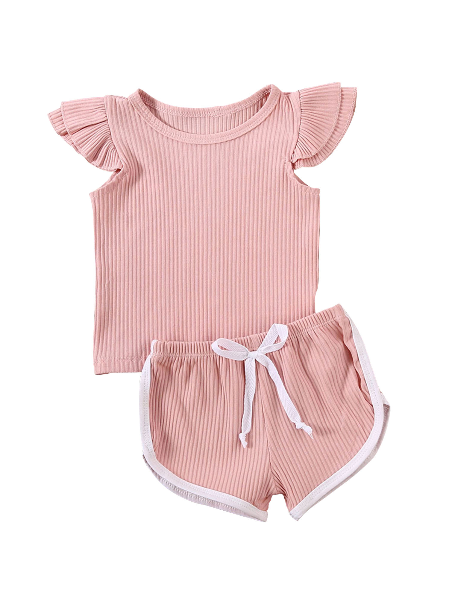 Summer Toddler Kids Baby Girl Solid Cotton Ruffle Top T Shirt+Shorts Pants 2PCS Outfit Clothes Se... | Walmart (US)