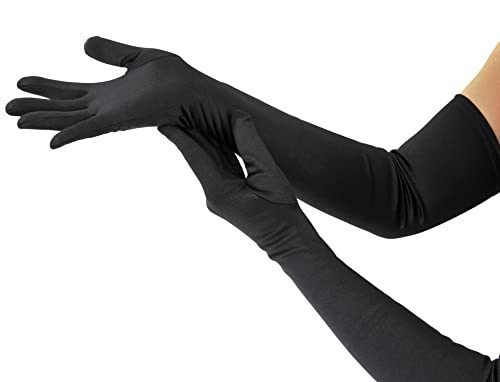 Nackiy Long Black Opera Gloves for Women, 1920s Satin Stretchy Elbow Length Party Gloves Costumes Bridal, 20inch | Amazon (US)