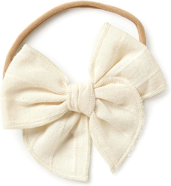 Little Poppy Co Bows, Handmade Claire Bow, Solid Embroidered Stripe | Amazon (US)