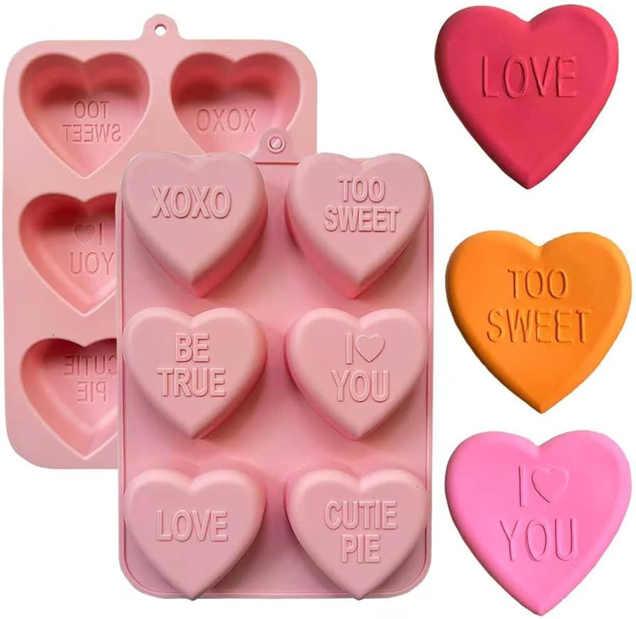 Copzievkae 2 Pack 2.8 Inch Conversation Heart Molds, Silicone Heart Shaped Cake Pans for Valentin... | Amazon (US)