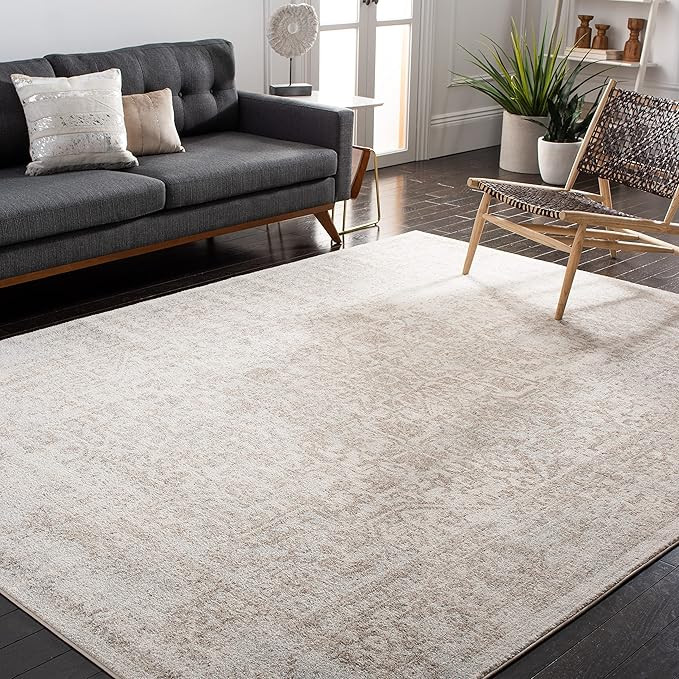 SAFAVIEH Area Rug 9x12 - Evoke Collection - Large - Ivory & Taupe, Distressed Design, Non-Sheddin... | Amazon (US)