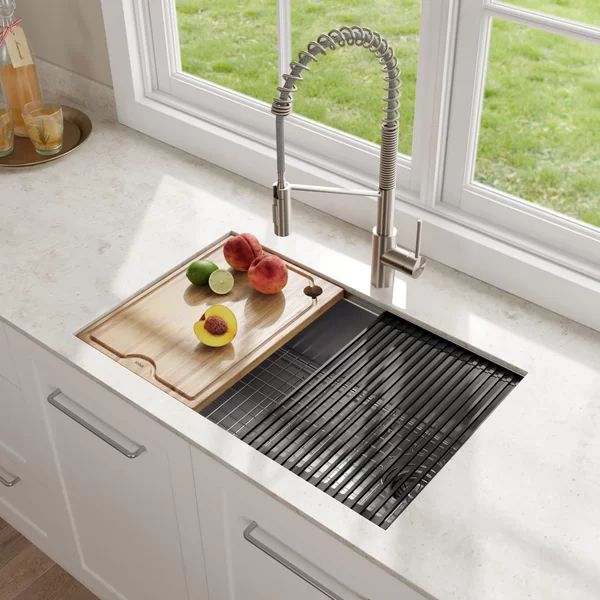 KRAUS Kore™ Workstation 27-inch L Undermount 16 Gauge Single Bowl Stainless Steel Kitchen Sink ... | Wayfair North America