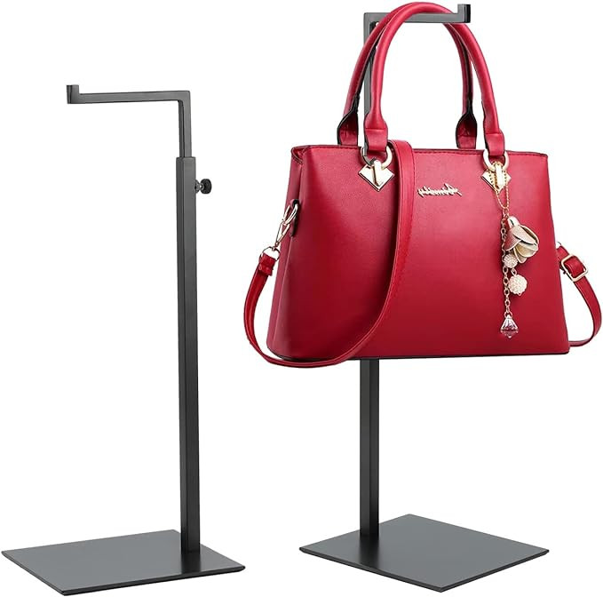 Purse Display Stand - 2 Pack Solid Black Bag Display Rack Stands, Counter Adjustable Height Stain... | Amazon (US)
