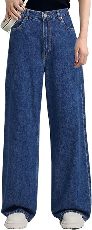 HDLTE Women Ripped Boyfriends Jeans Distressed High Waist Baggy Denim Pants Wide Leg Straight Tro... | Amazon (US)