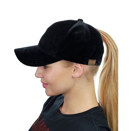 C.C Ponycap Messy High Bun Ponytail Soft Velvet Adjustable Baseball Cap Hat Black | Walmart (US)