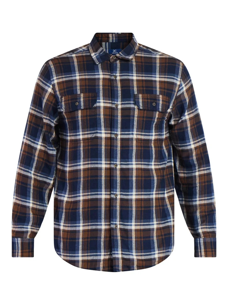 George Men's and Big Men's Double Pocket Flannel Shirt, Sizes XS-3XLT | Walmart (US)