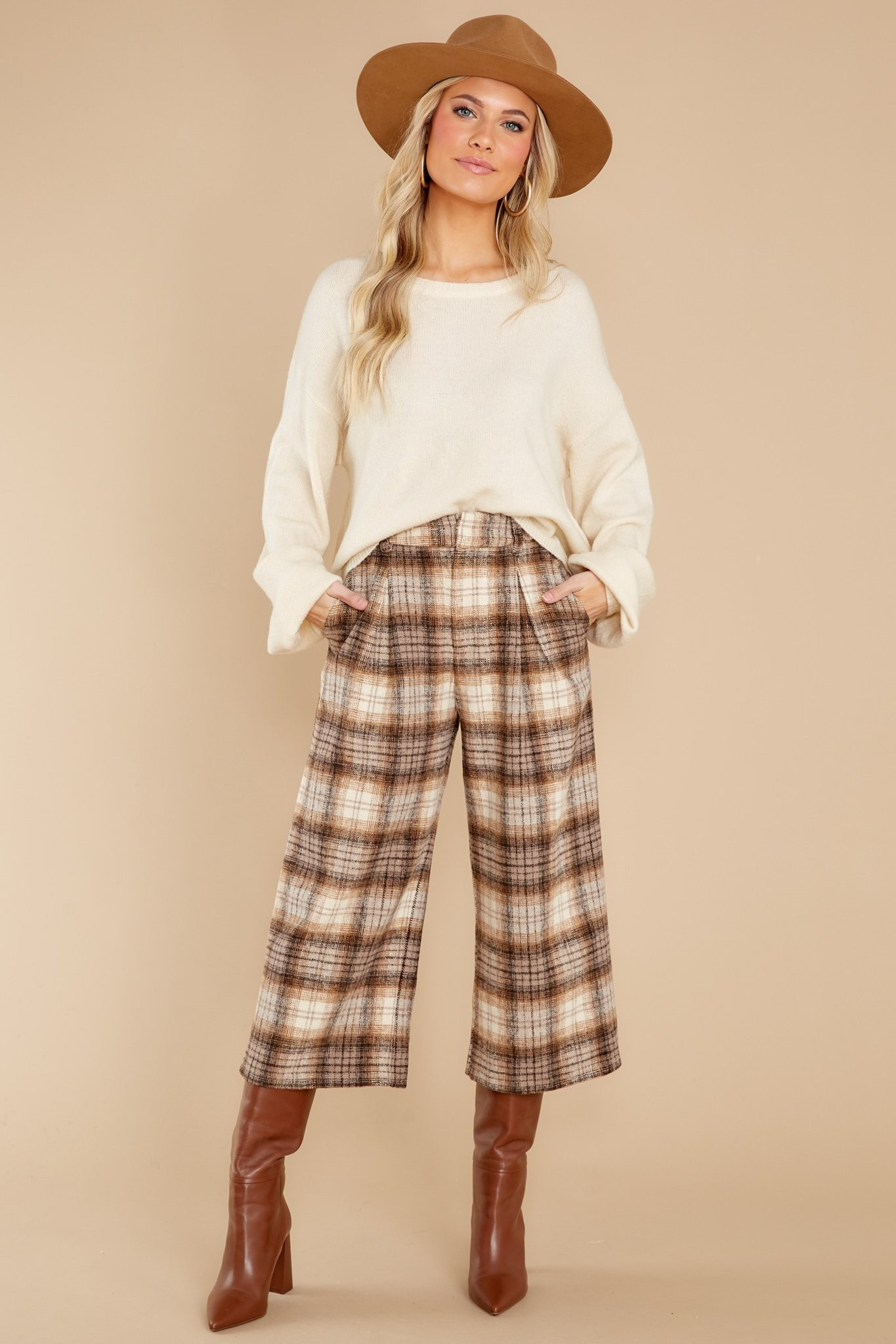 Change Of Pace Brown Plaid Pants | Red Dress 