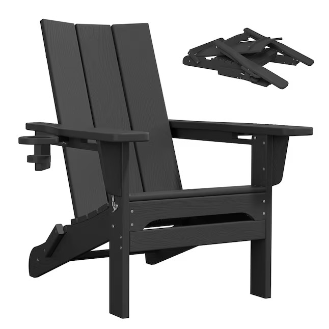 JEAREY HDPE Patio Adirondack Chair with Dual Cup Holders Black HDPE Frame Stationary Adirondack C... | Lowe's