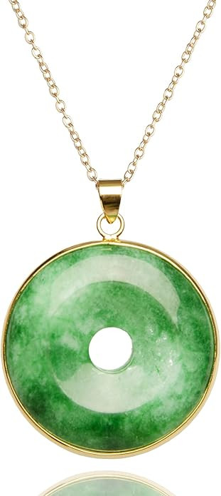 Green Jade "Good Fortune" Pendant Necklace, Natural Jade Agate Crystal Healing Handmade Good Luck... | Amazon (US)