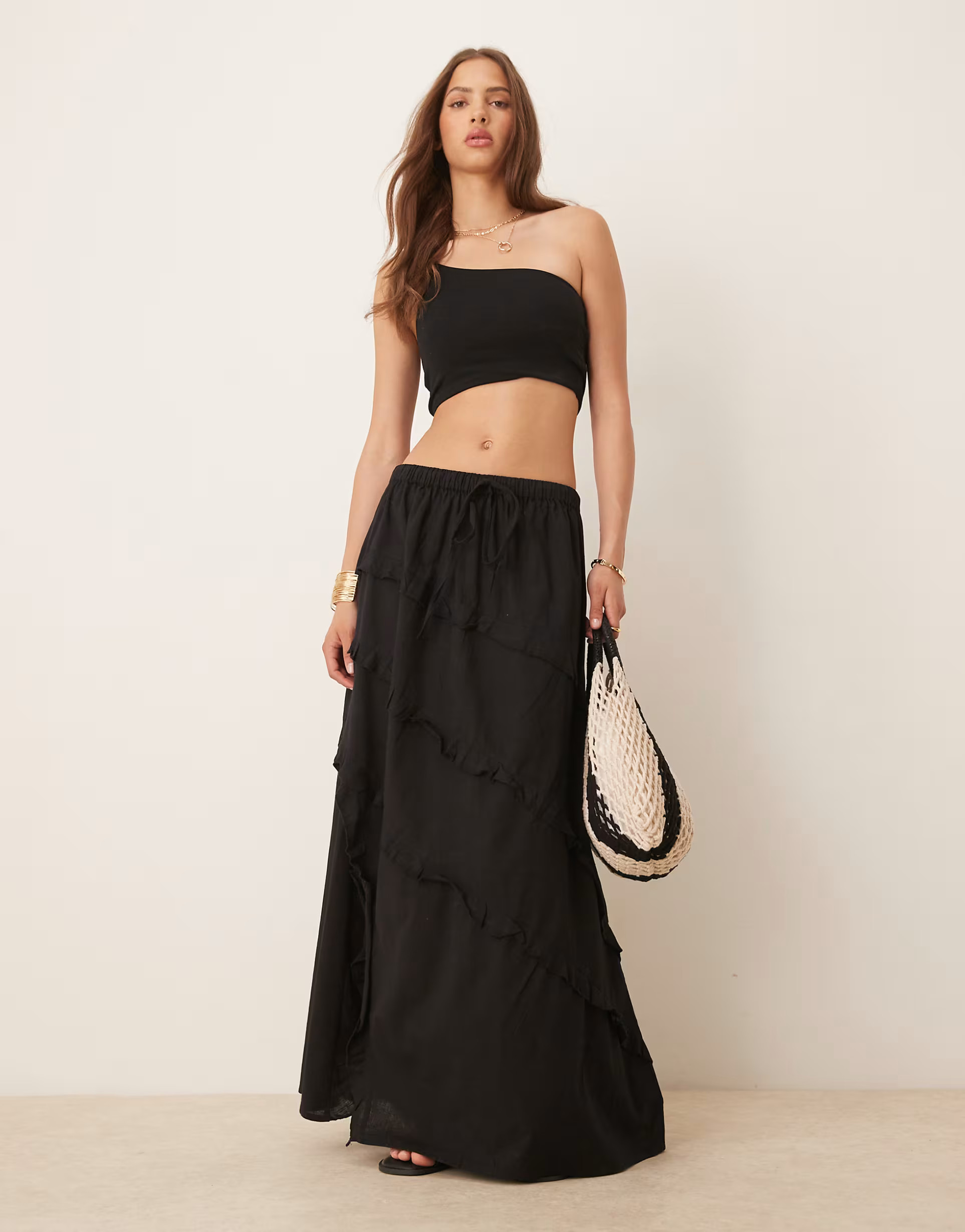 Esmee Exclusive maxi beach skirt with ruffle detail in black | ASOS (Global)