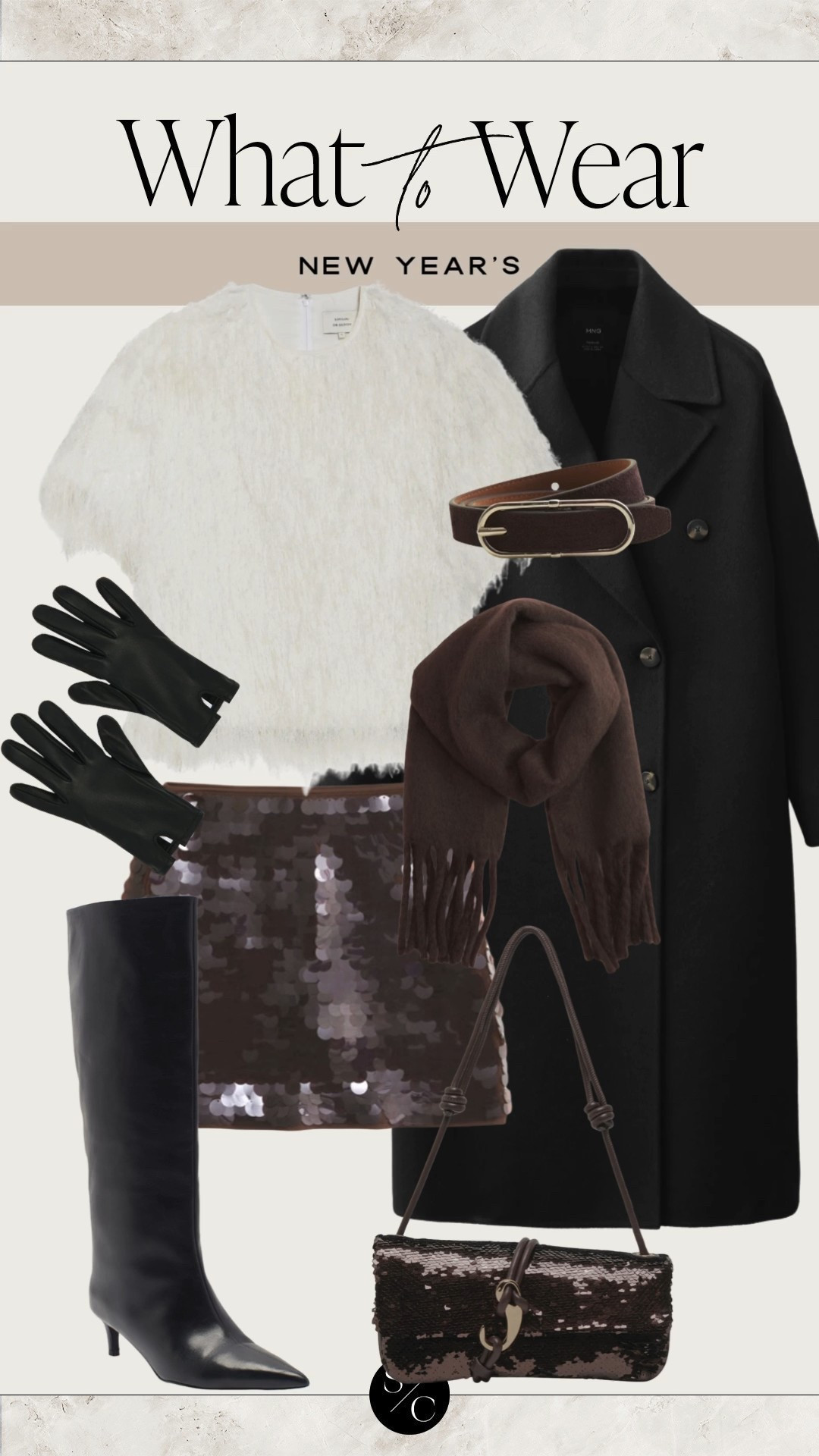 What to wear for New Year’s✨🤎 Black trench coat, faux fur top, brown sequin mini skirt, black tall boot, brown sequin bag.

#LTKgrwm #LTKootd #LTKHoliday