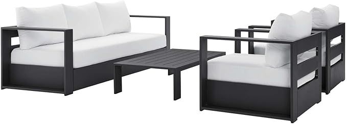 Modway Tahoe Patio Powder-Coated Aluminum Set Outdoor Furniture, Gray White | Amazon (US)