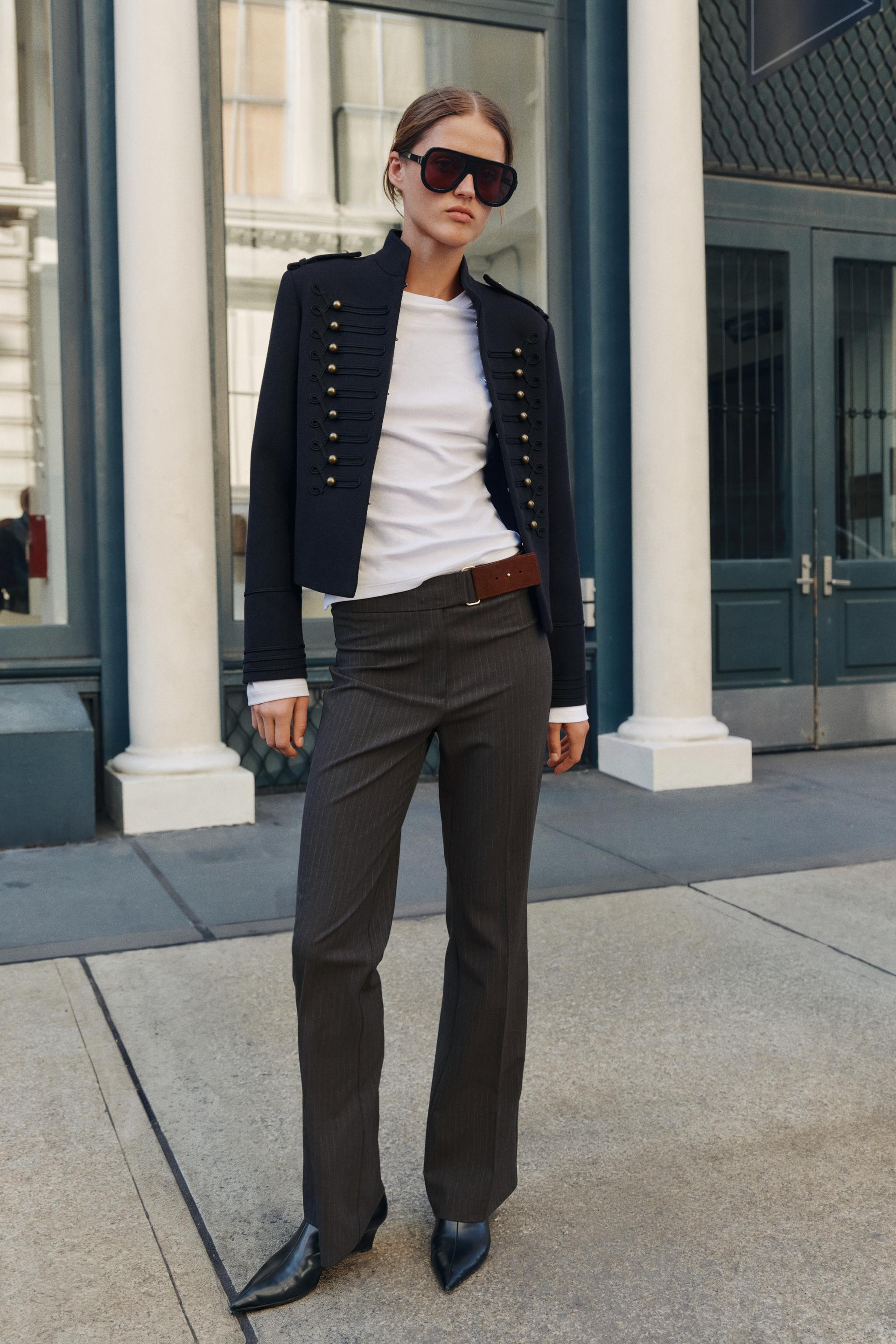 Zara - Cropped Frog Fastening Jacket - Navy Blue - Xxl - Woman | Zara US