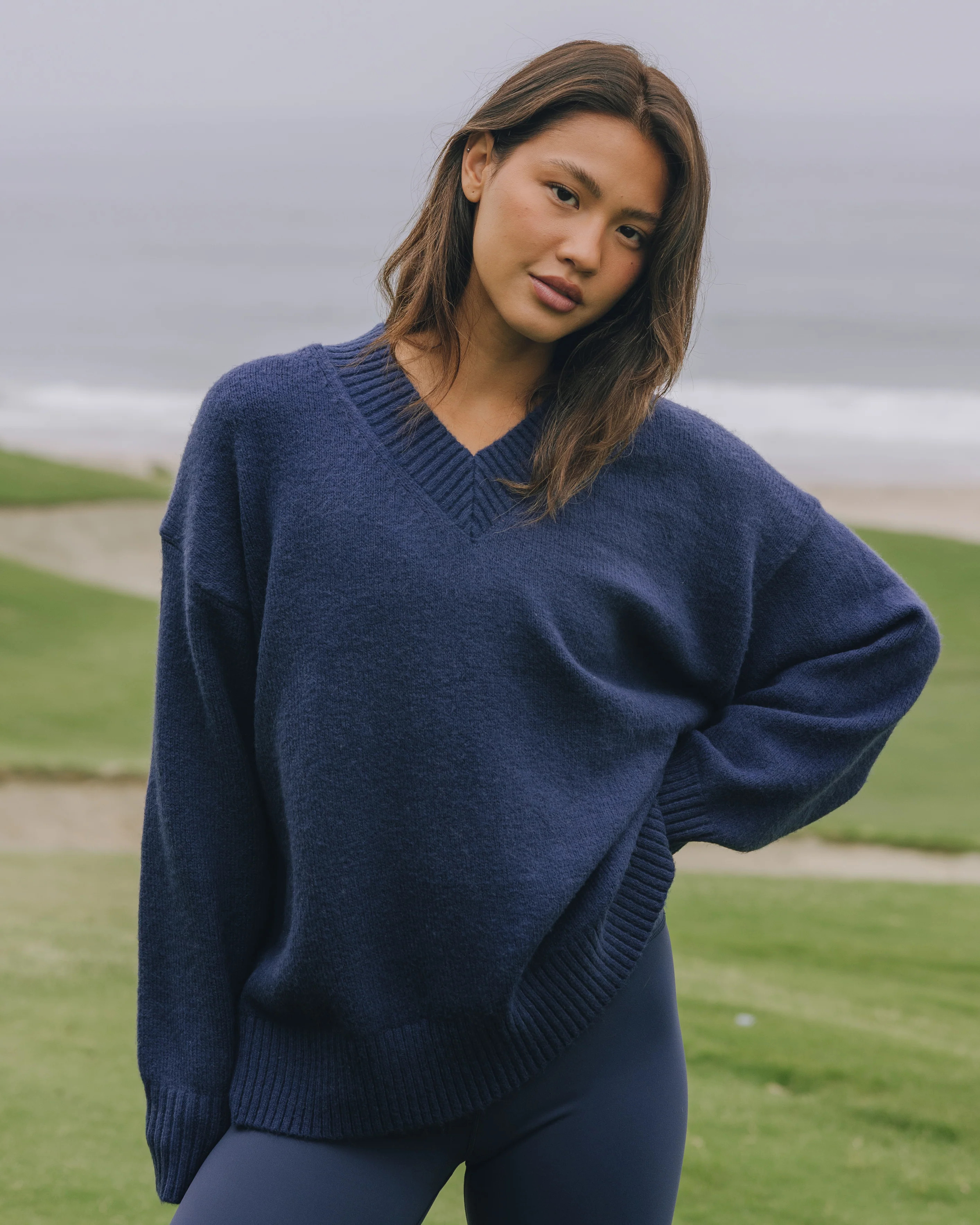 Oversized V-Neck Sweater - Navy | Daily Drills LLC