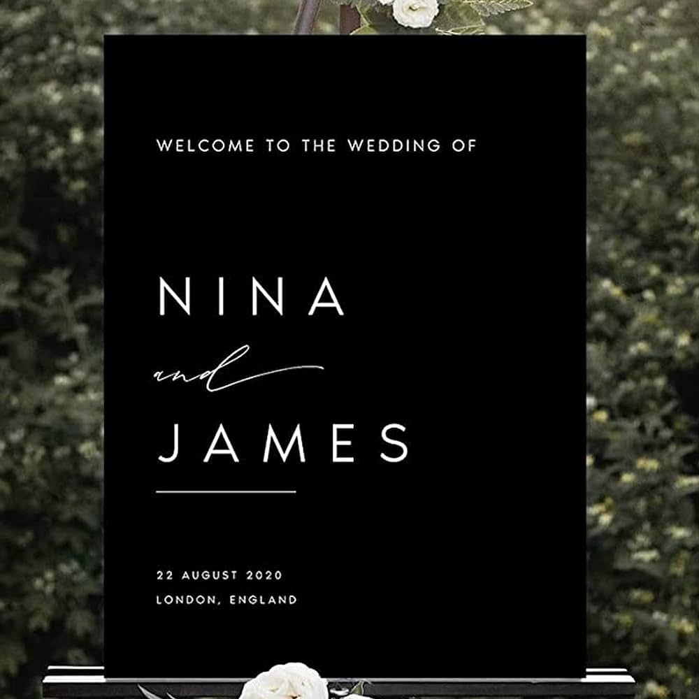BLACK Wedding Welcome Sign, Minimalist Welcome Wedding Sign, Script Wedding Welcome Sign, Modern ... | Amazon (US)