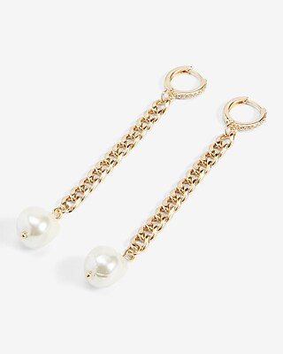 Huggie Link Pearl Chain Drop Earrings | Express