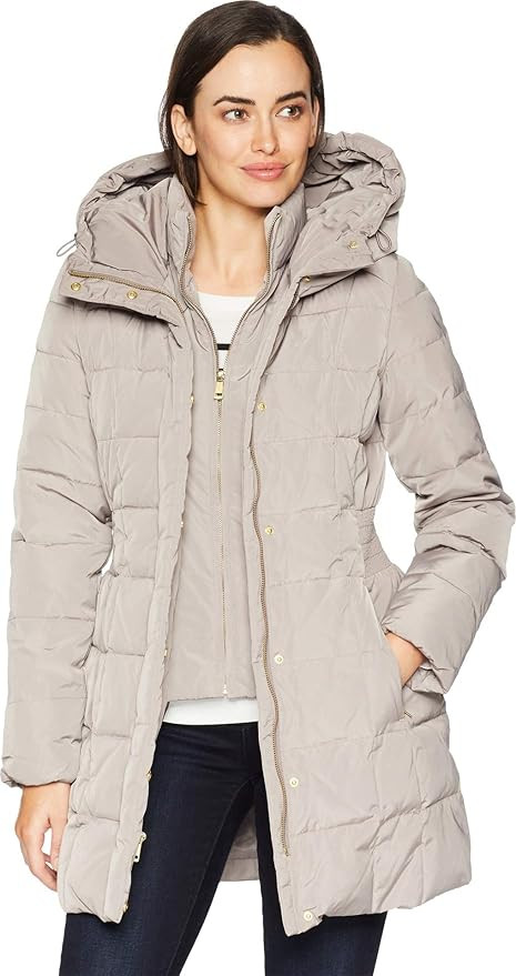 Cole Haan Women's Taffeta Down Coat With Bib Front and Dramatic Hood | Amazon (US)