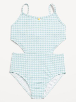 Textured Jacquard Side-Cutout One-Piece Swimsuit for Girls | Old Navy (US)