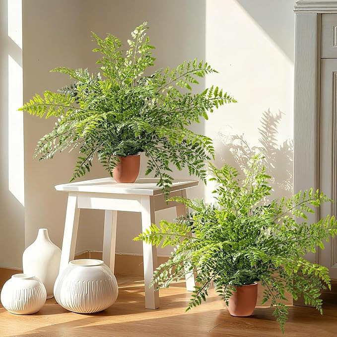 2 Pack Artificial Fern Plants in Pots Artificial Boston Ferns Potted Plants Faux Fern Bush Plant ... | Amazon (US)