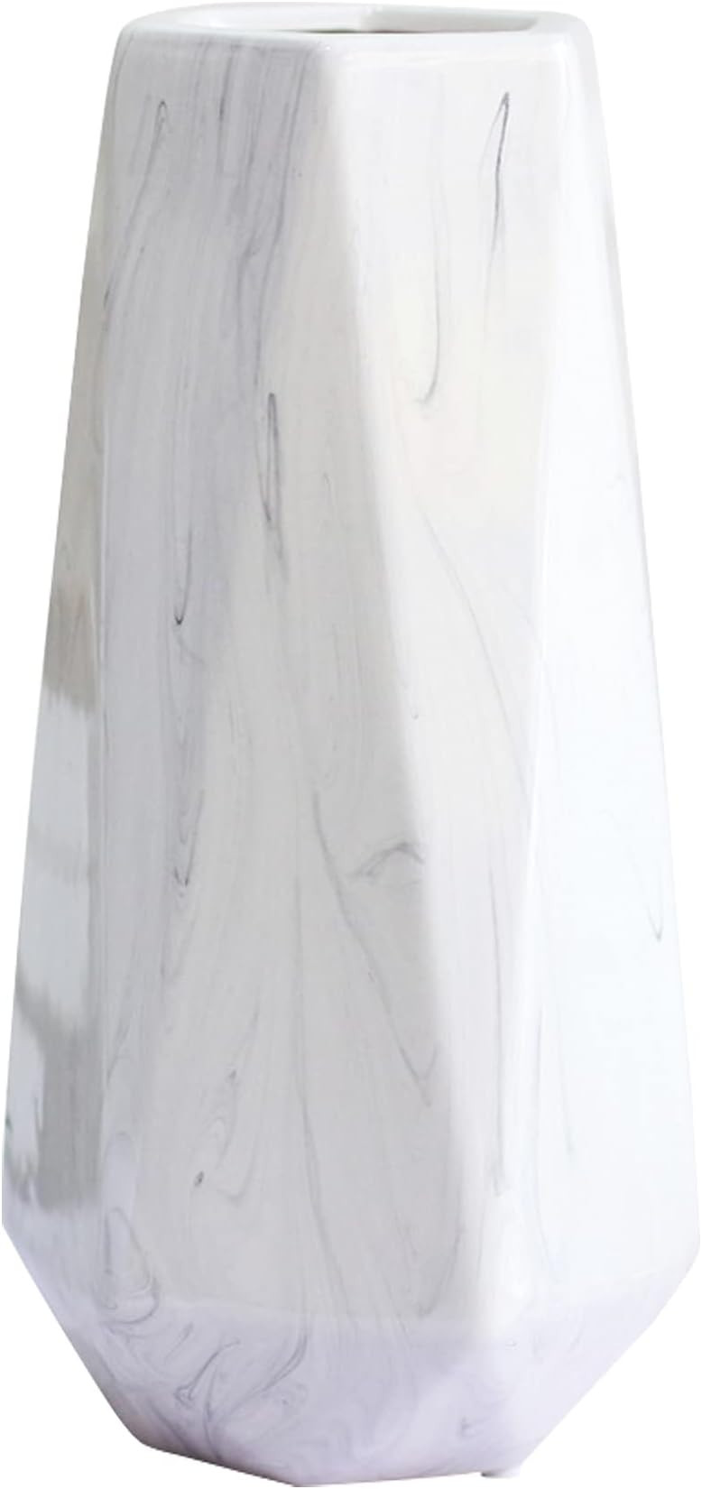 Eweeh 10 inch White Vase, White Marble Ceramic Vase, Modern Geometric Shaped Floral Vase, Minimal... | Amazon (US)