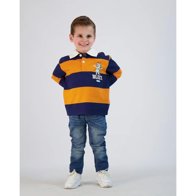 BBC Worldwide Bluey Toddler Boy Long Sleeve Rugby Polo Shirt, Sizes 2T-5T - Walmart.com | Walmart (US)