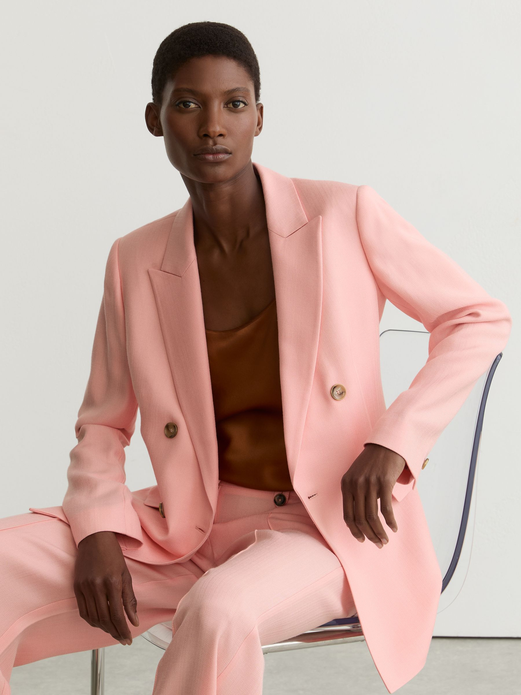 Reiss Double-Breasted Peak-Lapel Suit Jacket in Pink - REISS | Reiss UK