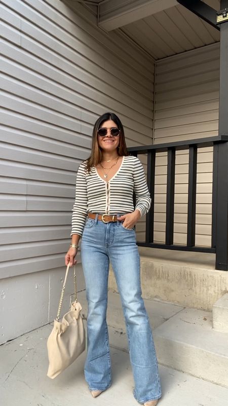 Favorite flare jeans of the moment! Wearing size 23, long sleeve top size xs. Size one down in both pieces and take 25% off right now! 🧡
Madewell, ltksale, sweater, fall style, fall outfits, fall look, fall denim, denim outfit 

#LTKunder100 #LTKsalealert #LTKSale