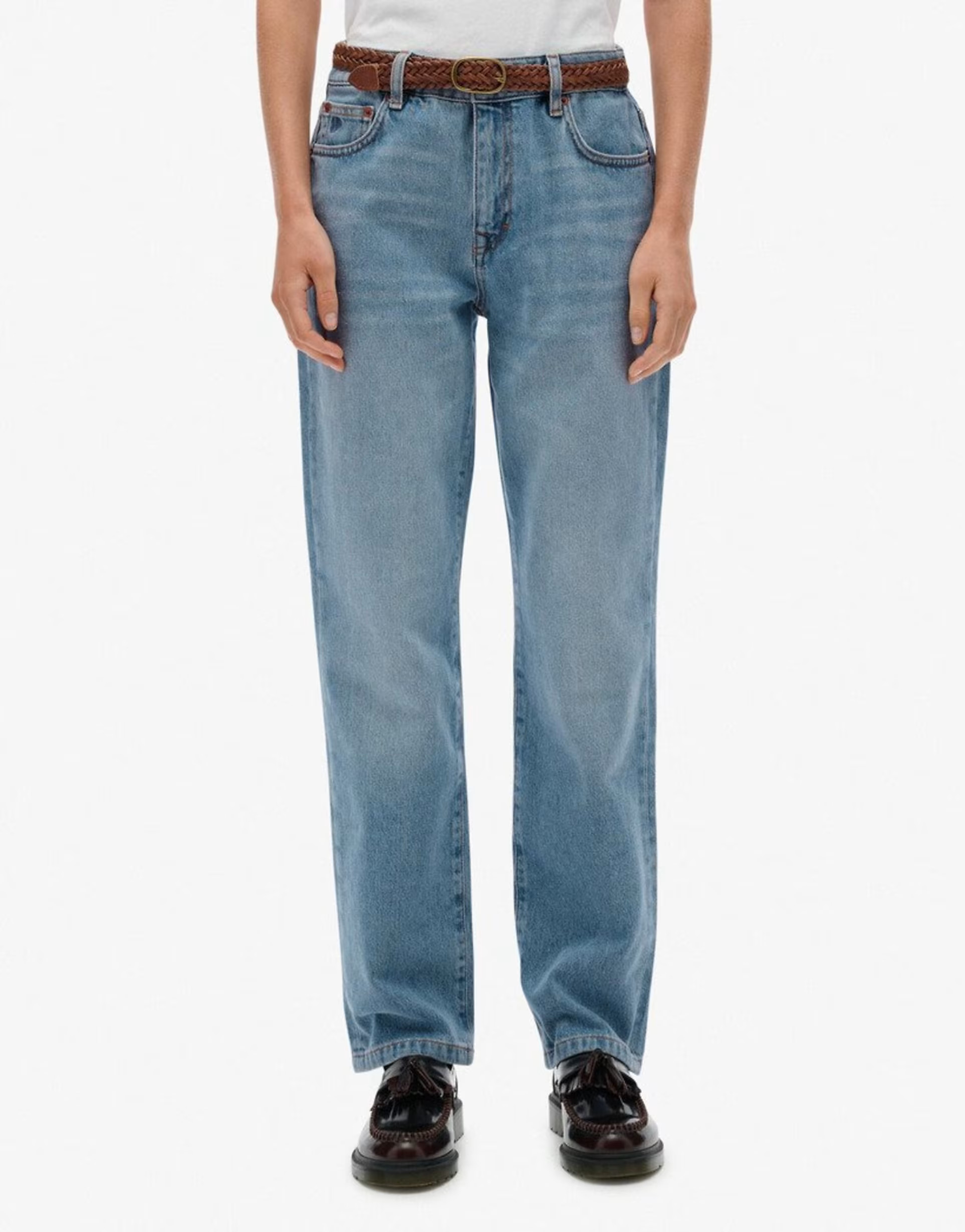 Superdry Cotton mid rise straight jeans in mid blue denim | ASOS (Global)