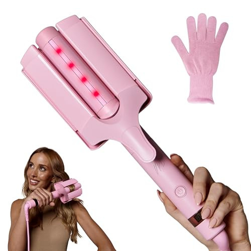 Mermade Hair M' Infrared Waver - 3 Barrel Curling Iron for Beach Waves, Hair Curler for Women, Healthier Heat Styling, Suitable for Short, Medium, & Long Hair, 1.18" Extra Large Triple Barrels - Pink | Amazon (US)