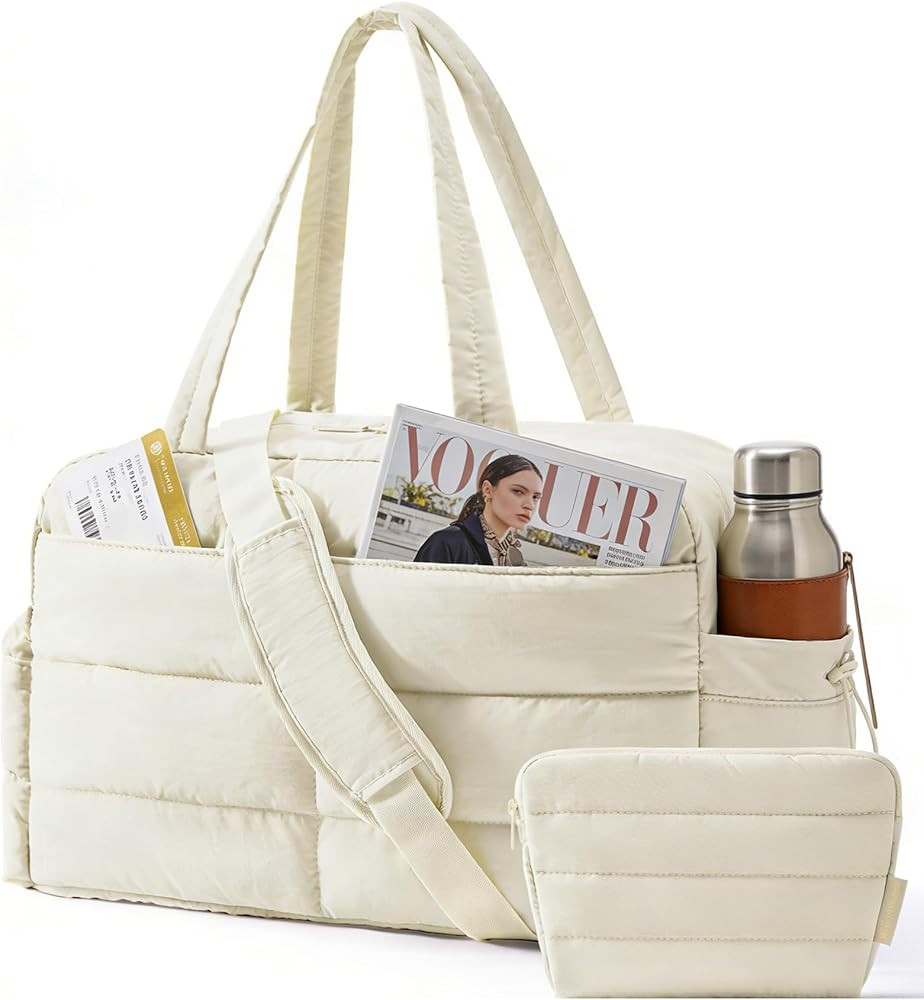 BAGSMART Gym Bag for Women, Lightweight Puffer Duffle Bag 2-PC Travel Bag, 31L Weekender Overnigh... | Amazon (US)