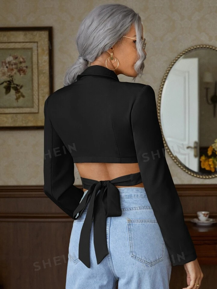 SHEIN BAE Lapel Neck Tie Back Wrap Blazer | SHEIN