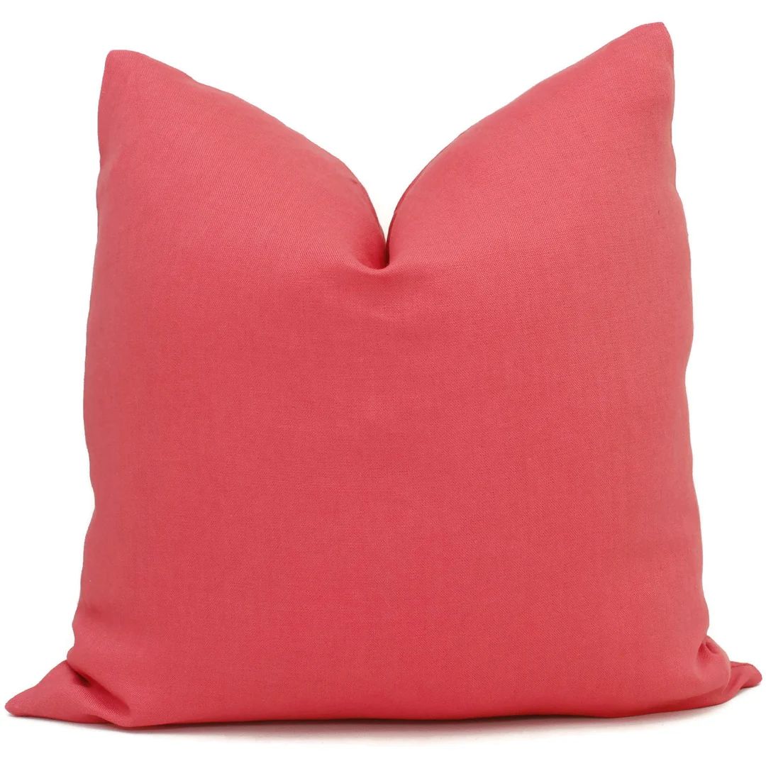 Coral Linen Pillow Cover, Decorative  Pillow Cover 18x18 , 20x20, 22x22, Eurosham, Lumbar pillow,... | Etsy (US)