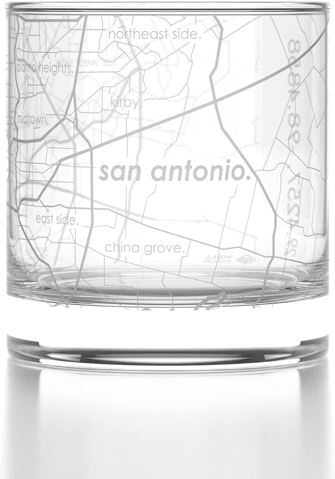 Well Told Engraved San Antonio Texas Map Rocks Glass, Old Fashioned Whiskey Glass (11 oz, Clear) ... | Amazon (US)
