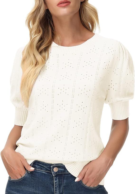 GRACE KARIN Womens Pullover Sweater Cute Puff Short Sleeve Tops Pullover Shirt Lightweight Knit S... | Amazon (US)