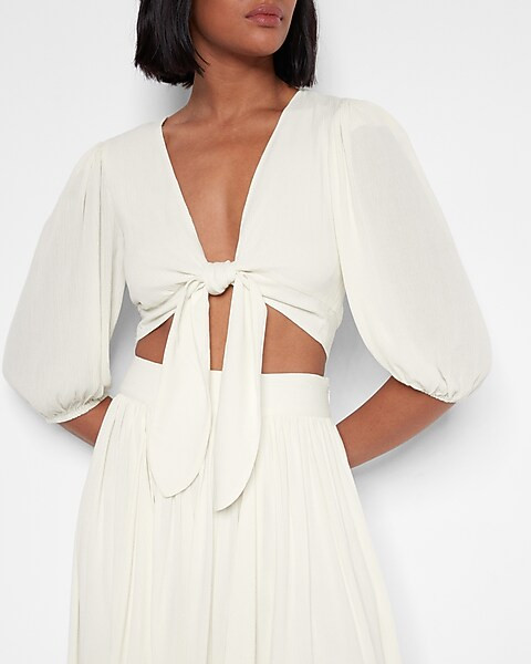 Tie Front Puff Sleeve Top | Express