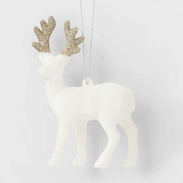 Glitter Deer Christmas Tree Ornament White with Champagne Antlers - Wondershop™ | Target