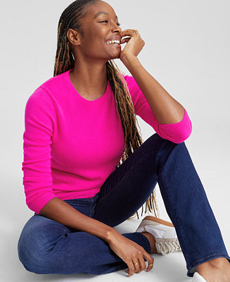 100% Cashmere Women's Long-Sleeve Crewneck Sweater, Created for Macy's | Macy's