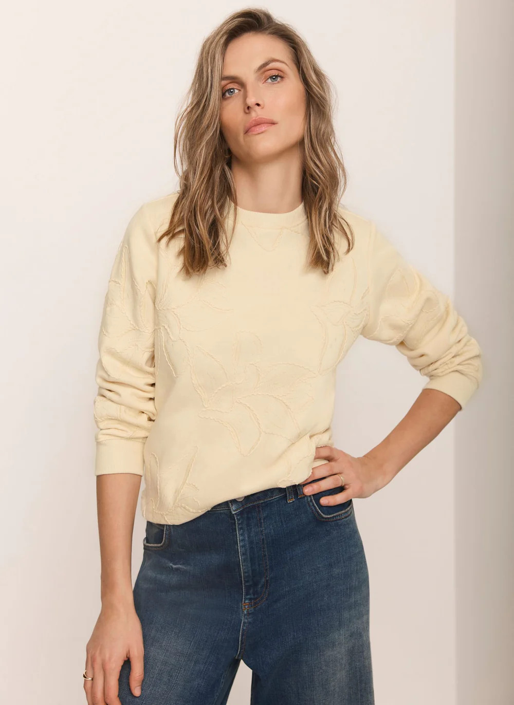 Butter Yellow Embroidered Sweatshirt | Mint Velvet