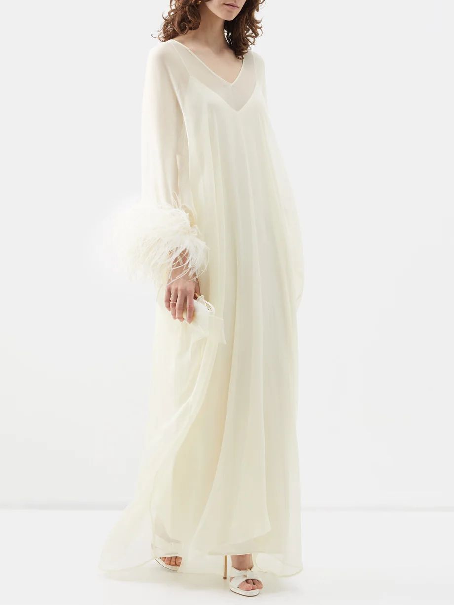 Gala feather-cuff silk gown | Matches (US)