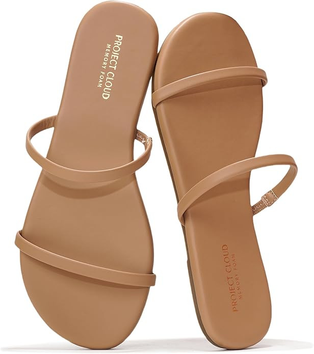 Project Cloud Summer Sandals for Women 2026 - Memory Foam Insole and Vegan Leather Beach Flip Flo... | Amazon (US)