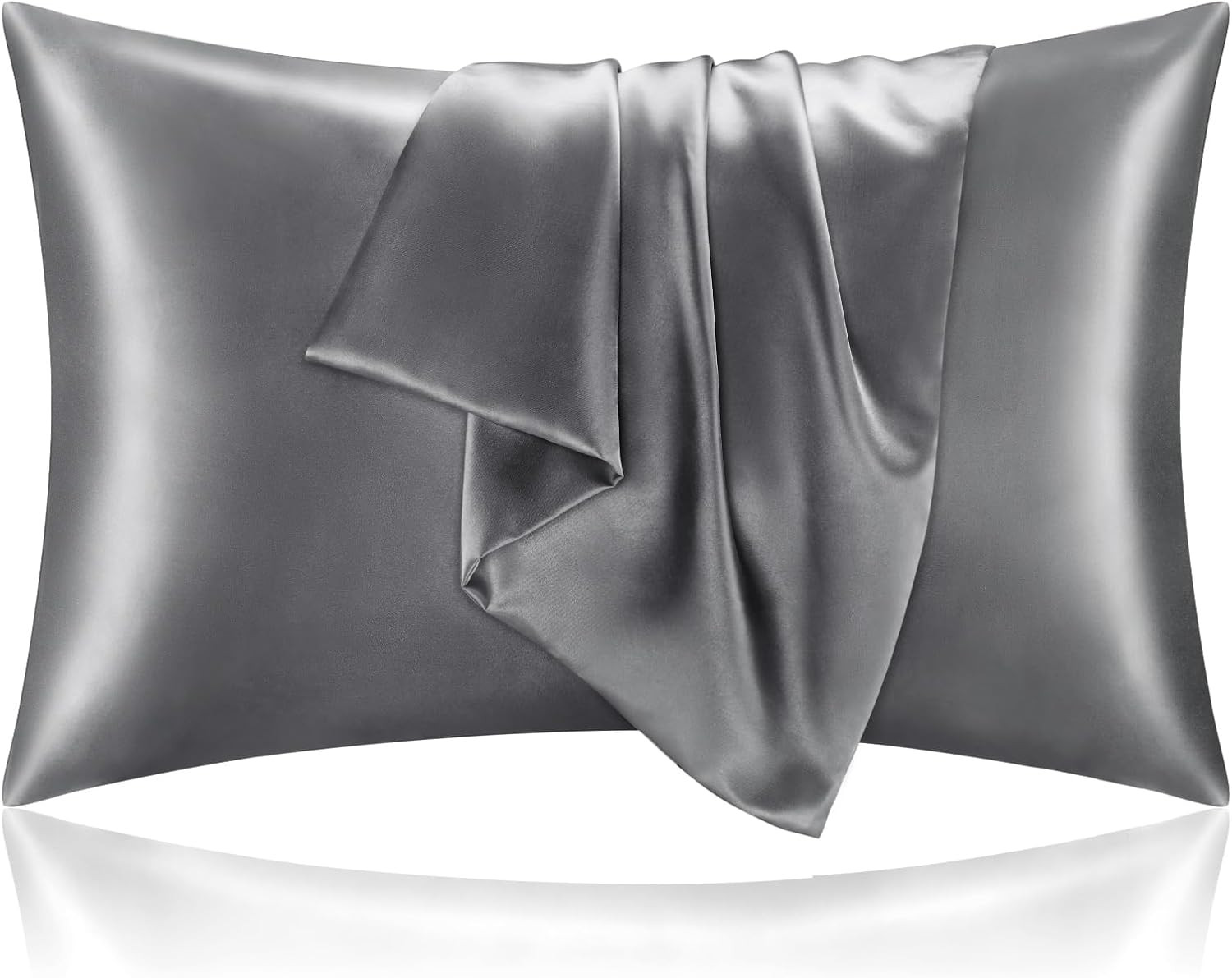 BEDELITE Satin Pillowcases, Queen Size 20x30 Inch, Dark Grey, Set of 2 | Amazon (US)