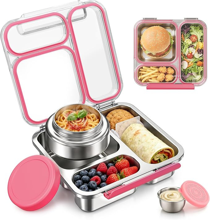 Pawtong Stainless Steel Bento Box Kids Adult with 7oz Insulated Food Jar, Transparent Lid Metal L... | Amazon (US)