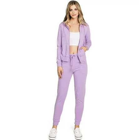 Ambiance Women s Juniors Zipper Hoodie and Joggers Sweat Set (Medium Lavender) | Walmart (US)