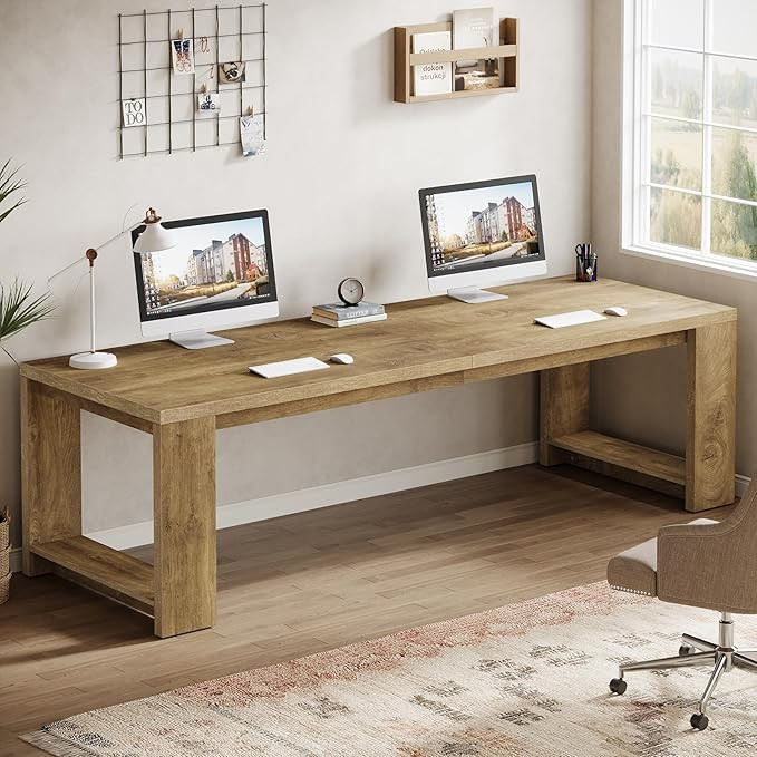 Tribesigns Two Person Desk, 86.6 Inches Extra Long Desk, Double Computer Writing Table, All Wood ... | Amazon (US)