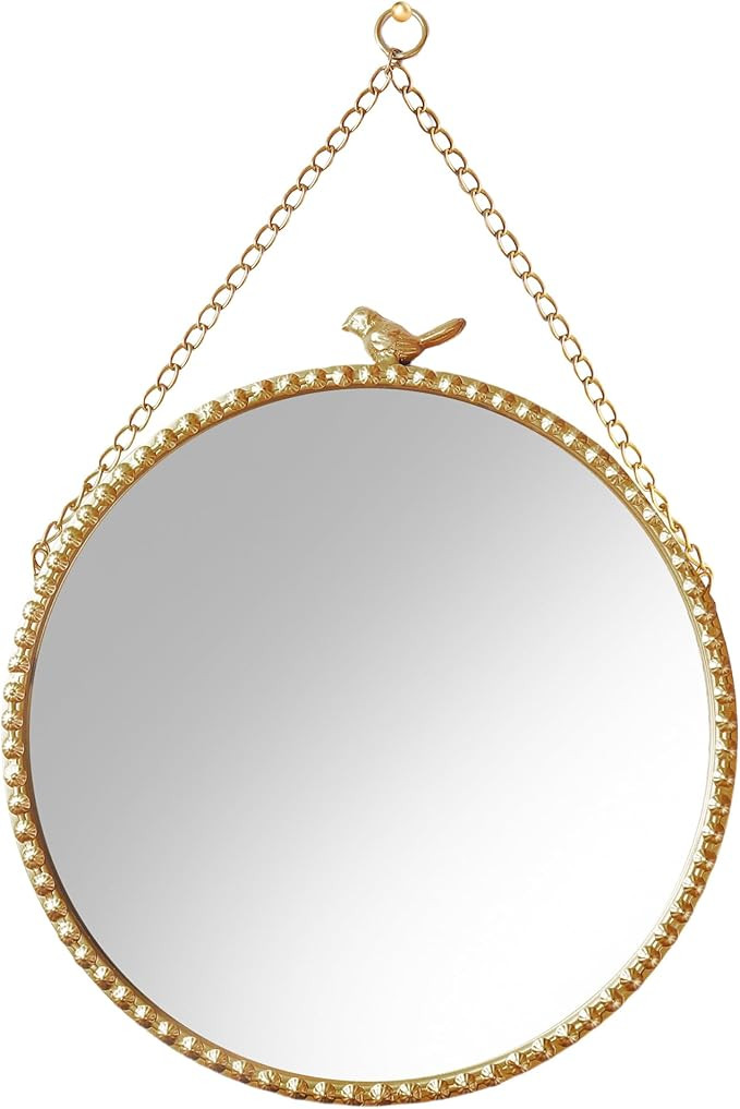 9.8 Inch Small Vintage Gold Round Wall Mirror with Sparrow Design-Iron Framed Mirror for Bathroom... | Amazon (US)