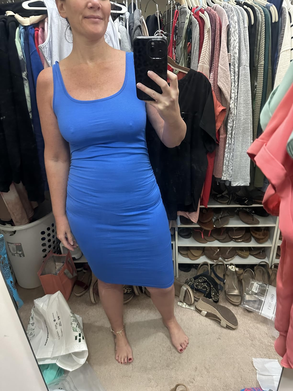 Laughido Women's Sleeveless Ruched Bodycon Sundress Summer Casual Knee Length Basic Tank Dress | Amazon (US)
