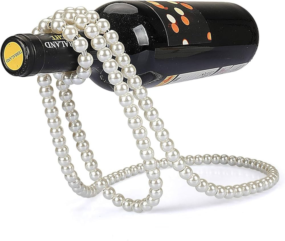 (White) Artificial Pearl Necklace Floating Wine Rack, Metal Wine Bottle Holder, Wine Bottle Stand... | Amazon (US)
