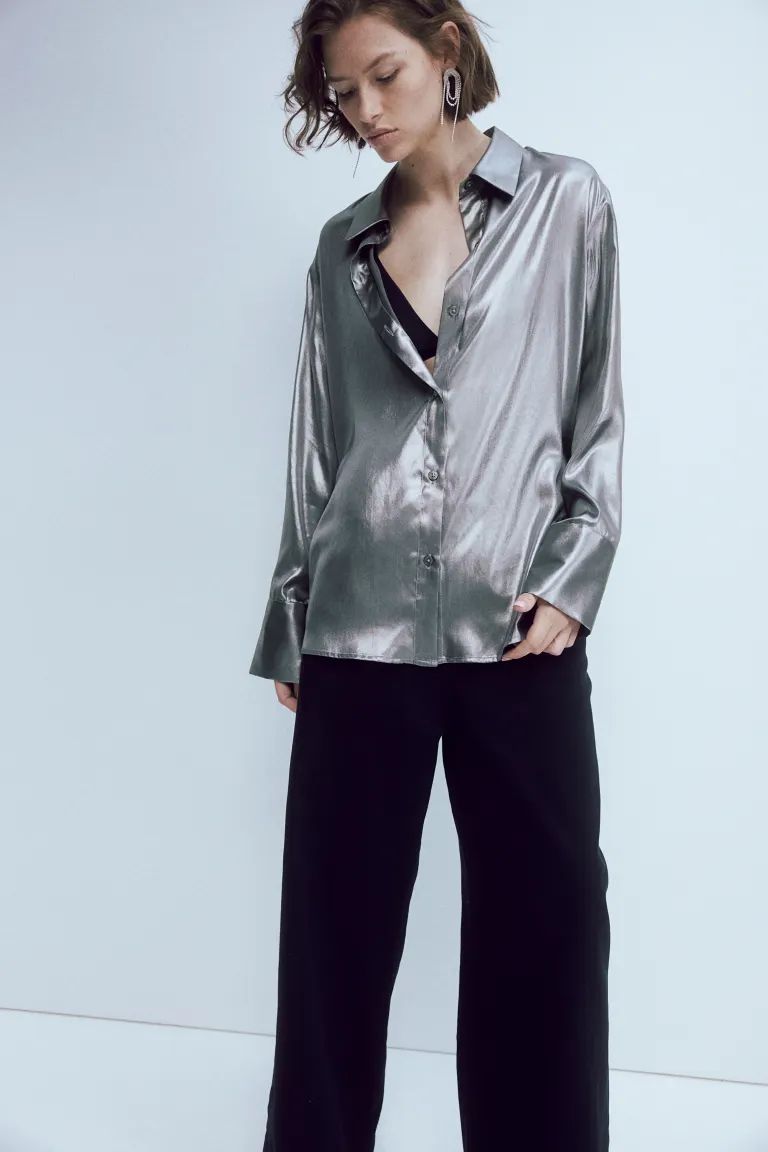 Satin Shirt - Silver-colored - Ladies | H&M US | H&M (US + CA)