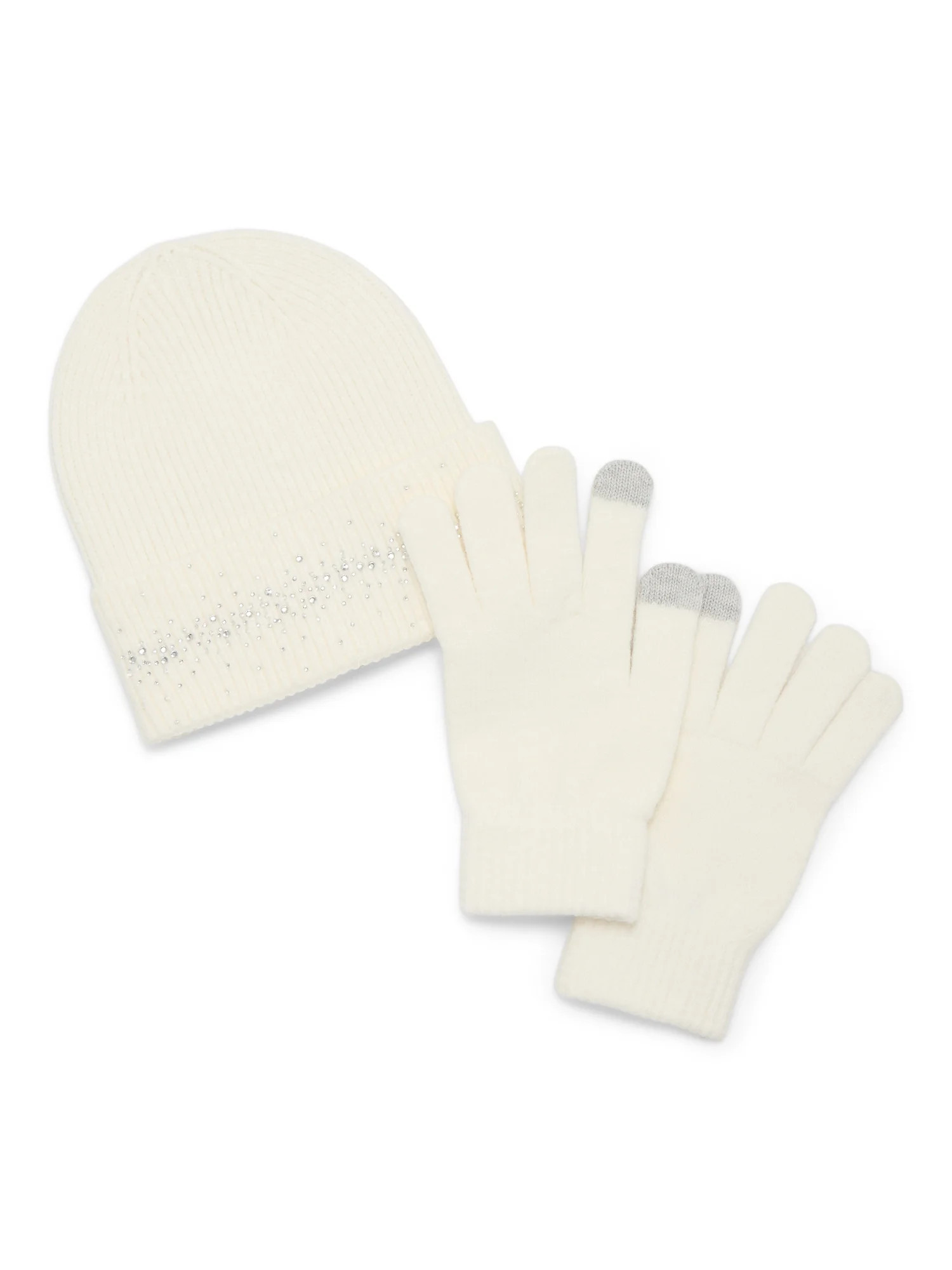 Madden NYC Women's Ribbed Beanie and Touch Gloves Set, 2-Piece, Ivory, One Size | Walmart (US)