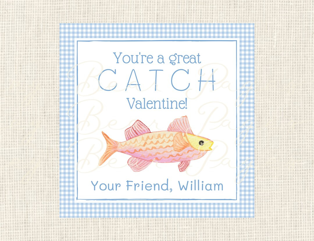 Valentine tags or stickers fishing, Class / Set of 25 / Watercolor | Etsy (US)